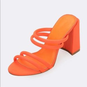 Neon Orange Opened Toe Strappy Muled Sandal Heels